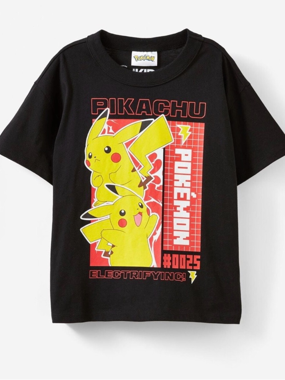 Boys Pokemon Black Tee with Yellow Pikachu and Red Graphics Size 4